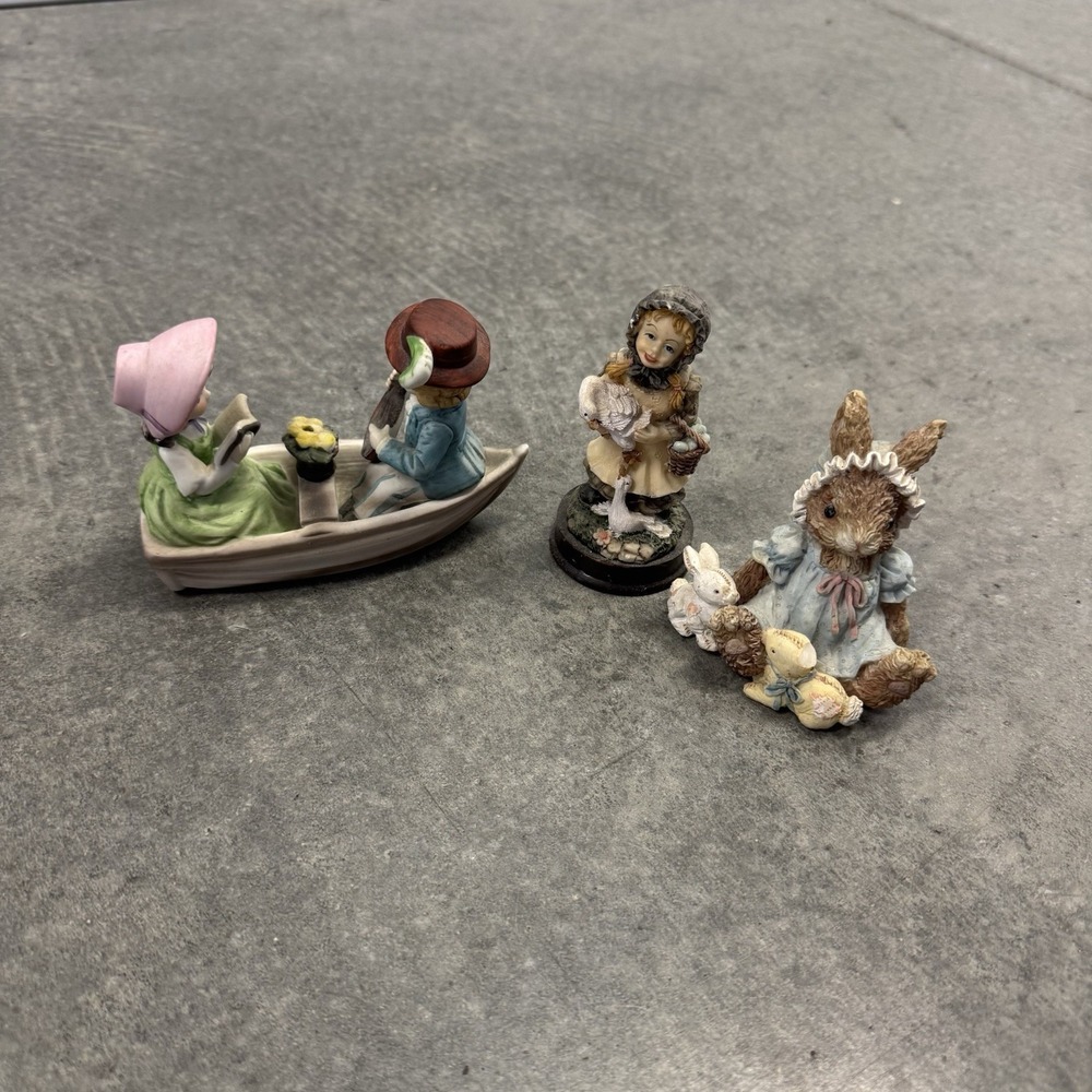 Vintage Victorian Miniature Figurine Lot Couple Rabbit Mother Girl Goose Decor - Picture 1 of 8
